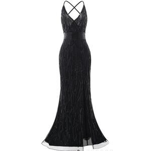 Babeyond Suspender High Slit Maxi Cocktail Dress Beaded 1920's w/Headpiece S